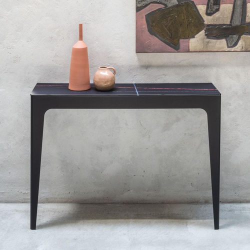 Console contemporaine - BRIDGE - pezzani home collection - en verre trempé / avec piètement en tôle d'acier / rectangulaire