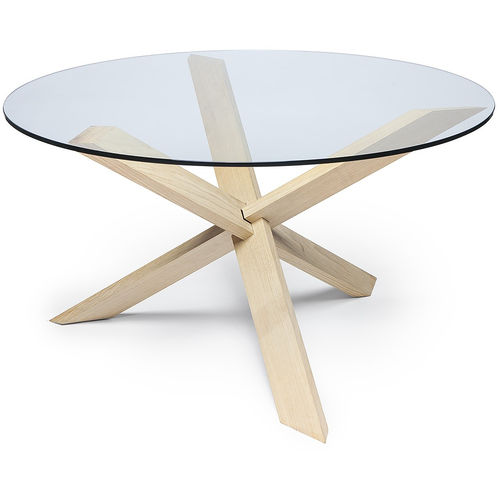 Table contemporaine - DING - EsseDesign - en verre / avec piètement en bois / ronde