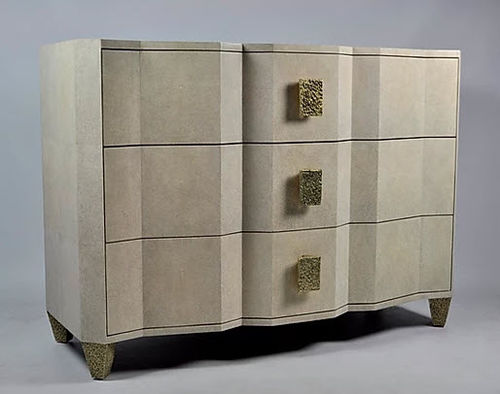Commode contemporaine - ACCORDEON - GINGER BROWN - en galuchat / fait main / 3 tiroirs