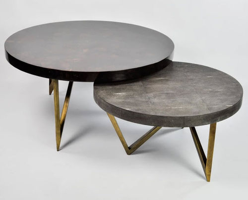 Table basse contemporaine - TB COF REEF - GINGER BROWN - en galuchat / avec piètement en métal / ronde