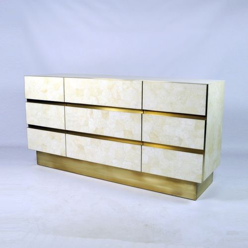 Buffet contemporain - CB PERSEUS - GINGER BROWN - en laiton brossé / en cristal / blanc