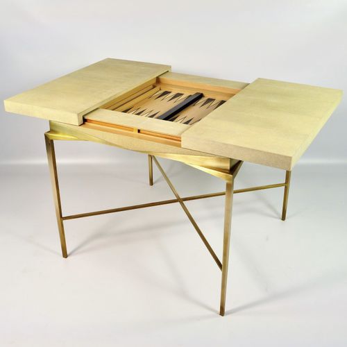 Table de backgammon contemporaine - TB HYDRA - GINGER BROWN - résidentielle / en laiton brossé / en galuchat