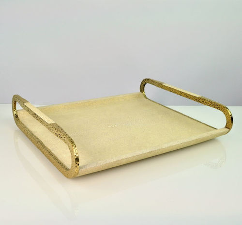 Plateau de service en laiton - TR OVAL SM - GINGER BROWN - en galuchat