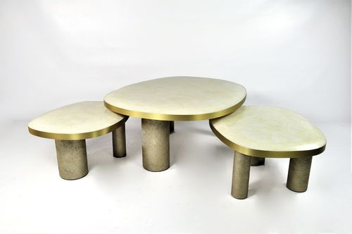 Table basse contemporaine - TB COF OVOID - GINGER BROWN - en cristal / en laiton brossé / avec piètement en fibre de verre