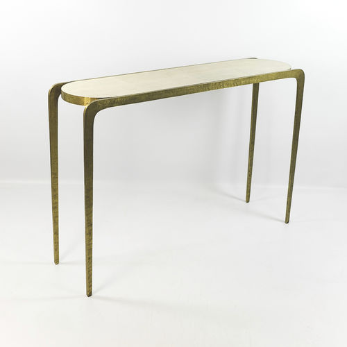 Console contemporaine - CS VISIO - GINGER BROWN - en galuchat / avec piètement en laiton / ovale
