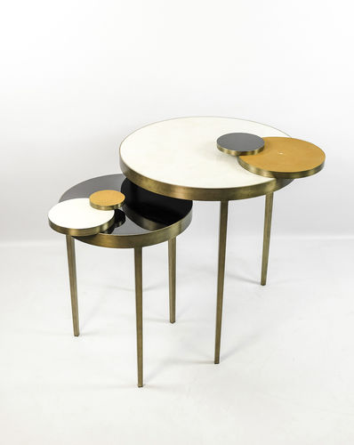 Table gigogne contemporaine - TB CIRCULO - GINGER BROWN - en coquillages / en galuchat / en pierre naturelle