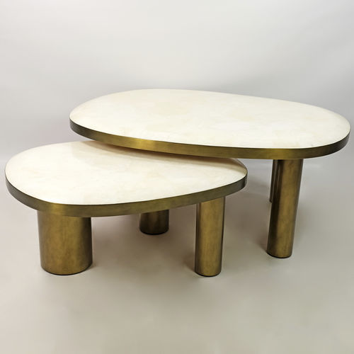Table basse design organique - TB COF OVOID (set de 2) - GINGER BROWN - en laiton / en pierre naturelle / en quartz