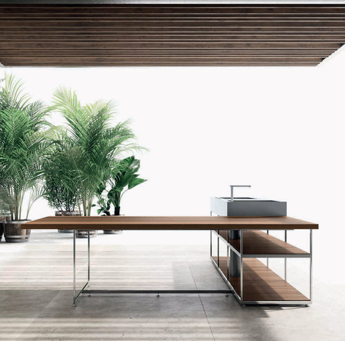 Cuisine d'extérieur - AH01 - Boffi - contemporaine / en iroko / en acier inoxydable