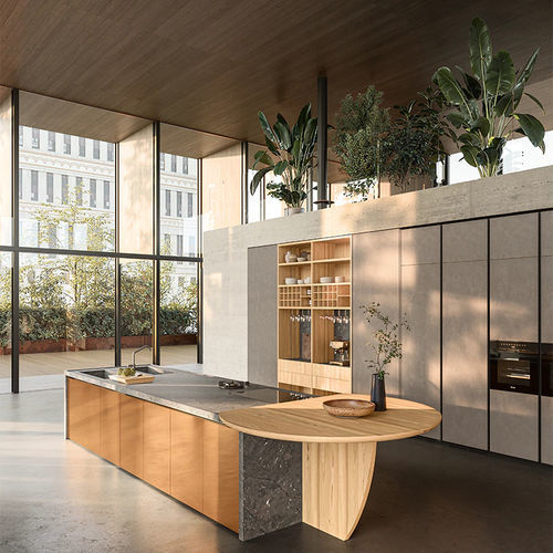 Cuisine contemporaine - XO - Boffi - en bois massif / en quartzite / avec îlot