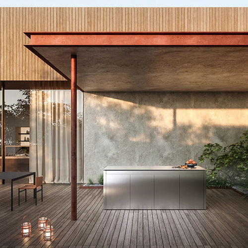 Îlot de cuisine d'extérieur - K6  - Boffi - en Corian® / en acier inoxydable / blanc