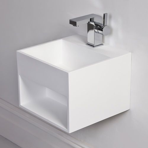 Vasque suspendue - ETHOS MINI - Lusso Stone - en fonte minérale / avec étagère intégrée / carrée