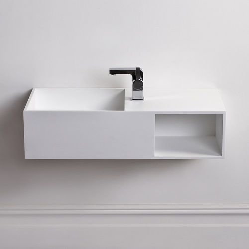 Vasque intégrée - CUBIX - Lusso Stone - en fonte minérale / avec plan intégré / avec étagère intégrée