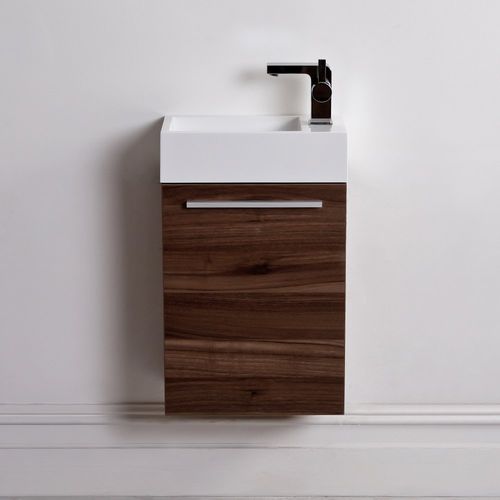 Meuble vasque suspendu - QUARTET MINI - Lusso Stone - en noyer / en chrome / en fonte minérale
