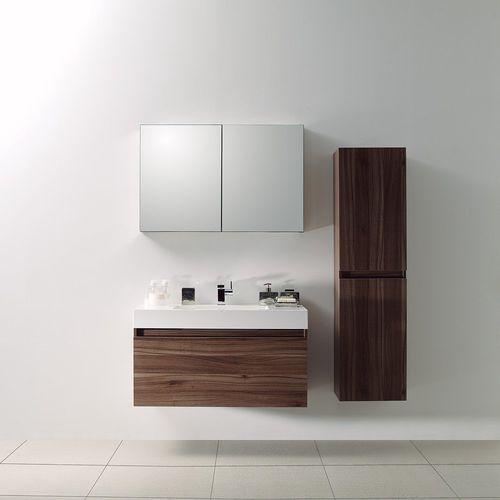 Meuble vasque suspendu - BAGNO - Lusso Stone - en noyer / en chrome / en fonte minérale