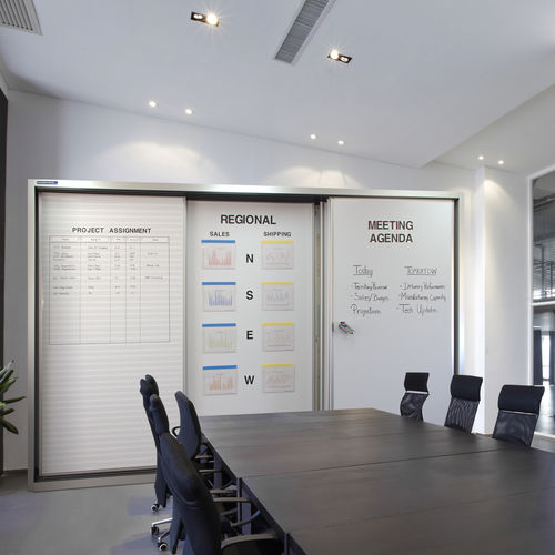 Tableau multiple - TRACKWALL—Sliding Whiteboard Panels - Magnatag Visible Systems - magnétique / effaçable / mural