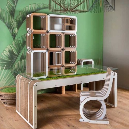 Bureau sur pied - MORE PLUS - Lessmore - design original / en bois / en verre