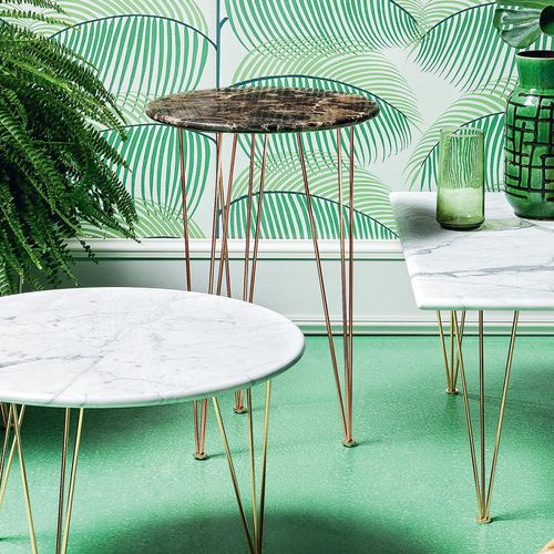 Table d'appoint contemporaine - FLAMINGO  - Felis s.r.l. unipersonale - en marbre / avec piètement en acier chromé / avec piètement en cuivre