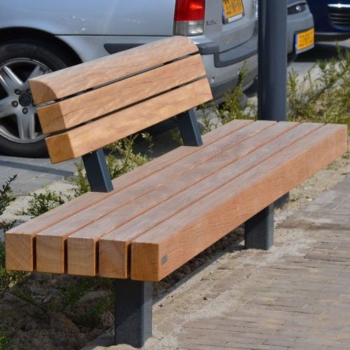 Banc public contemporain - MODULO-CONFORT B - CROSO FRANCE - en bois exotique / en acier galvanisé / avec dossier