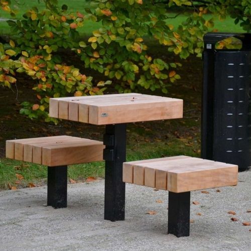 Table de pique-nique contemporaine - MODULO DUO - CROSO FRANCE - en bois exotique / avec piètement en acier galvanisé / rectangulaire