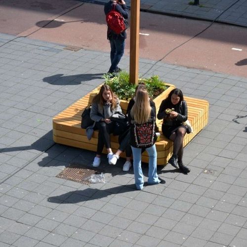Banc public contemporain - MODULO GREEN - CROSO FRANCE - en bois exotique / avec dossier / sans accoudoirs