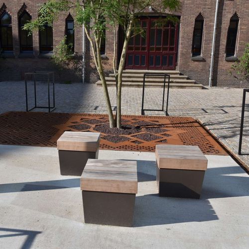 Banc public contemporain - MODULO - CROSO FRANCE - en bois / en acier galvanisé / sans dossier
