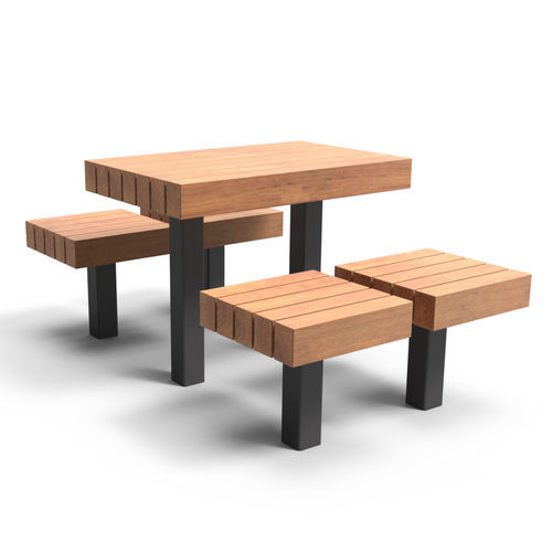 Table de pique-nique contemporaine - MODULO SWING - CROSO FRANCE - en bois exotique / avec piètement en acier galvanisé / rectangulaire