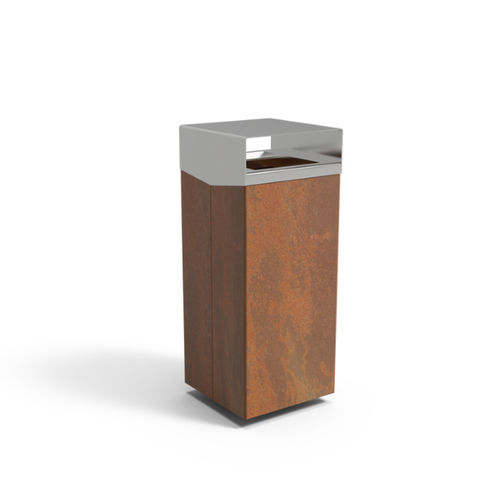 Poubelle publique - QUADRAT ECO  - CROSO FRANCE - en acier inoxydable / en acier corten / avec couvercle