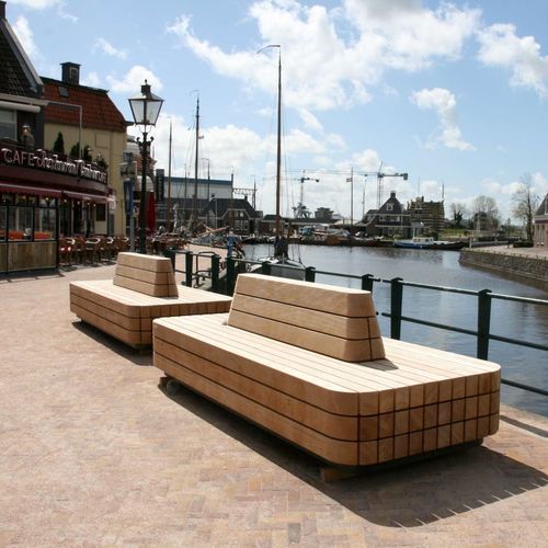 Banc public contemporain - MODULO GREEN - CROSO FRANCE - en bois exotique / en acier galvanisé / avec dossier