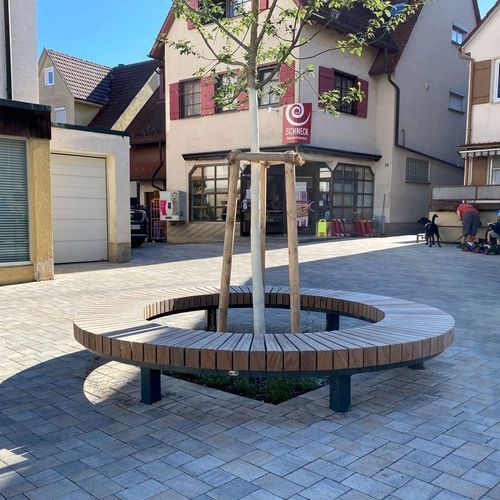 Banc public contemporain - MODULO - CROSO FRANCE - en bois exotique / sans dossier / sans accoudoirs