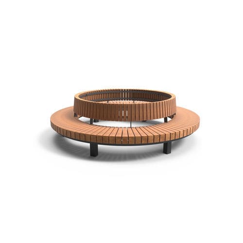 Banc public contemporain - MODULO - CROSO FRANCE - en bois exotique / en acier galvanisé / avec dossier