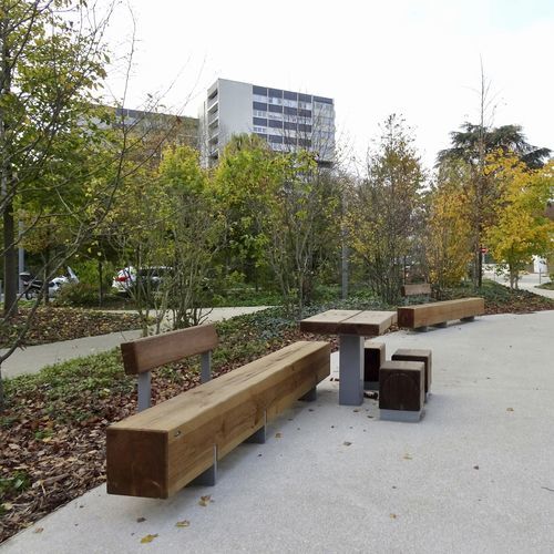 Banc public contemporain - PURE ECO 3000 - CROSO FRANCE - en bois / en acier COR-TEN® / avec dossier