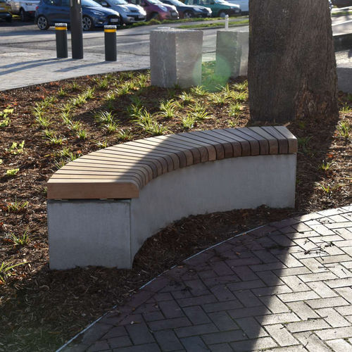 Banc public contemporain - GRID - Elément 7 - CROSO FRANCE - en béton / en bois / sans dossier