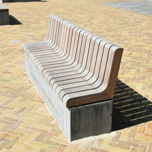 Banc public contemporain - GRID - Elément 6 - CROSO FRANCE - en bois / en béton / avec dossier