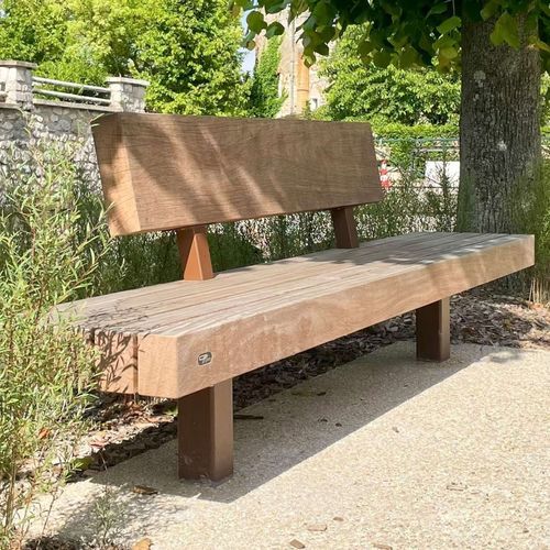 Banc public contemporain - MODULO - STANDARD  - CROSO FRANCE - en bois exotique / en acier galvanisé / avec dossier
