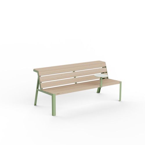 Banc public en acier inoxydable à revêtement par poudre - VONDA Oida - CROSO FRANCE - en douglas / avec dossier / table intégrée