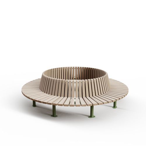 Banc public contemporain - VONDA CIRCULAIRE - CROSO FRANCE - en acier inoxydable à revêtement par poudre / en douglas / avec dossier