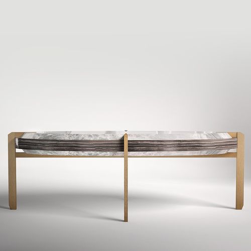 Table basse contemporaine - SOHO - Rossato Srl - en marbre / avec piètement en bois / ovale