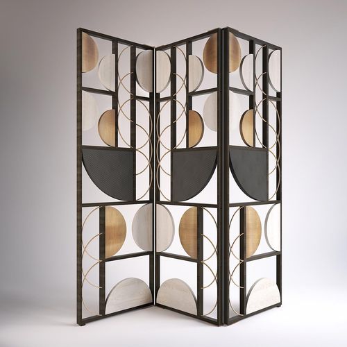 Paravent contemporain - TIFFANY  - Rossato Srl - en chêne / en laiton brossé / en cuir