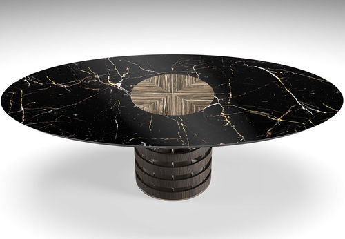 Table contemporaine - CONRAD  - Rossato Srl - en marbre / avec piètement en bois / ovale