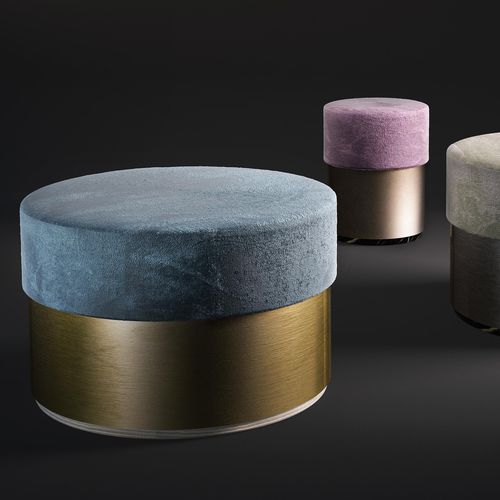 Pouf contemporain - GRAMERCY  - Rossato Srl - en velours / en acier / en laiton brossé