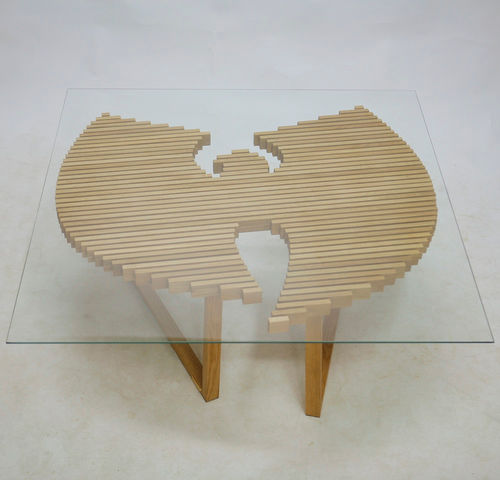 Table design original - WUTANG  - TEBIAN - en verre / avec piètement en chêne / pour 2 personnes