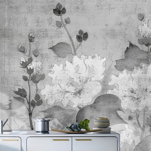 Papier peint contemporain - VELVET GREY - Wallpepper - en fibre de cellulose / en fibre naturelle / à motif floral