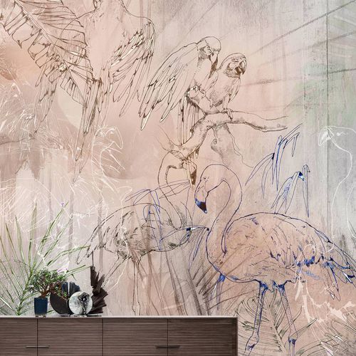 Papier peint contemporain - TROPICAL GRAFFITI - Wallpepper - en fibre de cellulose / en fibre naturelle / à motif animalier