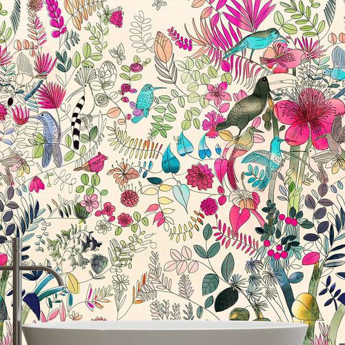 Papier peint contemporain - FLOWERS & NATURE - Wallpepper - en fibre de cellulose / en fibre naturelle / à motif floral