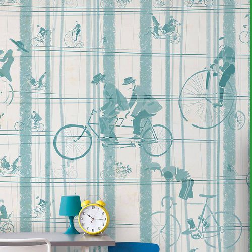 Papier peint contemporain - BICYCLE - Wallpepper - en fibre de cellulose / en fibre naturelle / à motif
