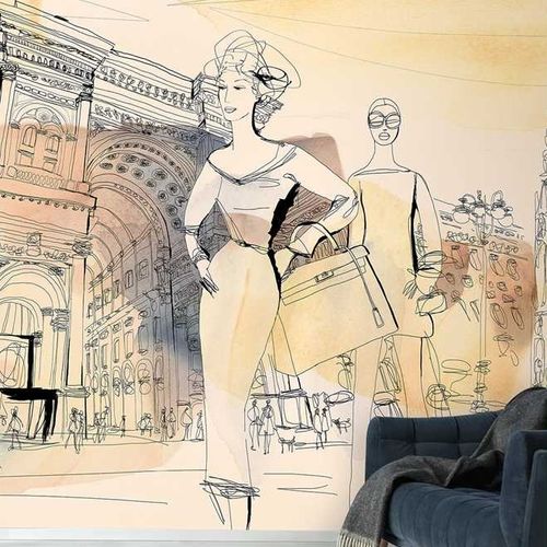 Papier peint contemporain - FASHION IN MILAN - Wallpepper - motif urbain / croquis / imprimé