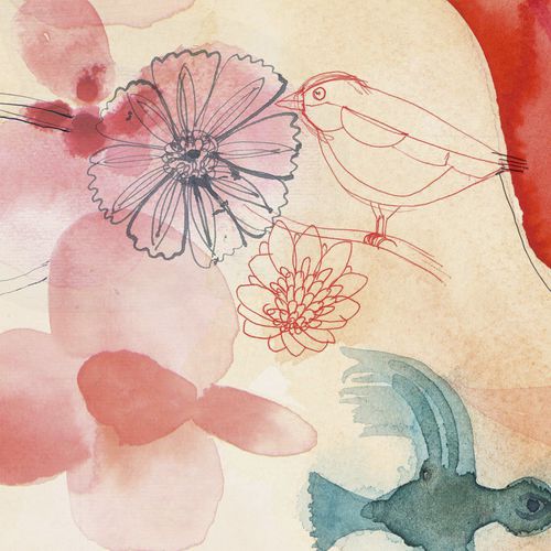 Papier peint contemporain - WATERCOLOR AND RED FLOWERS - Wallpepper - à motif floral / imprimé