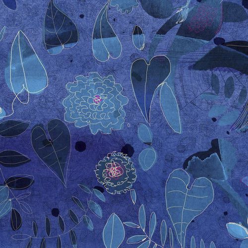 Papier peint contemporain - WATERCOLOR AND NATURE IN BLUE  - Wallpepper - à motif animalier / bleu / imprimé