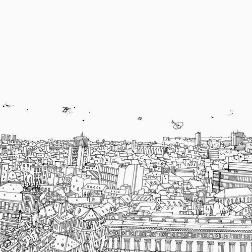 Papier peint contemporain - I AM MILANO / CS-01 - Wallpepper - motif urbain / croquis / imprimé