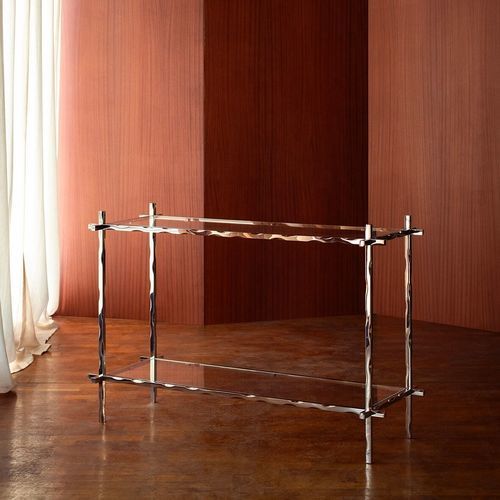 Table contemporaine - FLUIDE - MYDRIAZ - en laiton / en verre / avec piètement en métal